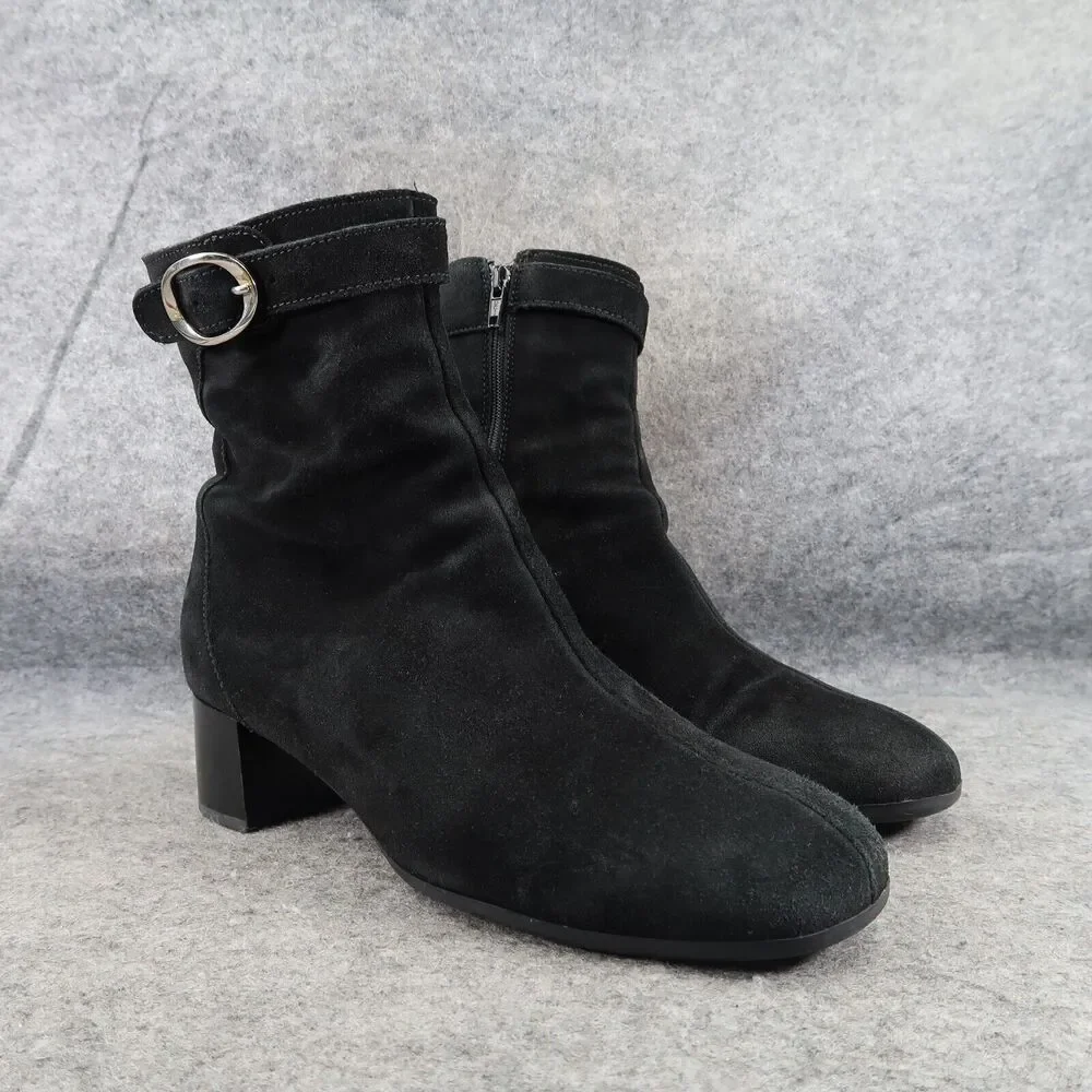 La Canadienne Shoes Womens 8.5 Ankle Boots Joni Block Heel Fashion Leather Black